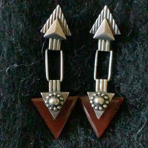 Vintage Deco Carnelian and Sterling earrings